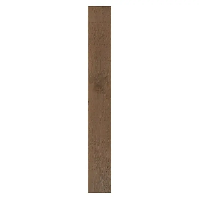 Indo Wandpaneel Barnwall Calabria - Shorea, 1.200 x 120 x 10 mm, 0,864 m² - Detailansicht einer einzelnen, schmalen Holzdiele in warmem Braunton, die die natürliche Maserung des Holzes hervorhebt.