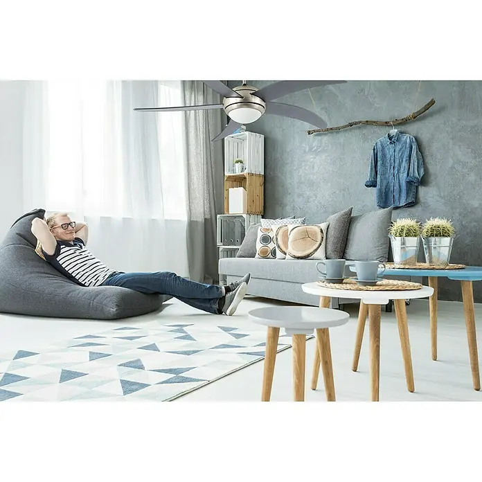 Arte confort Ventilador de techo Tahiti - Plata, 132 cm, 65 W - Espacio de vida moderno y luminoso con un elegante ventilador de techo, que mejora el ambiente y complementa el diseño interior.
