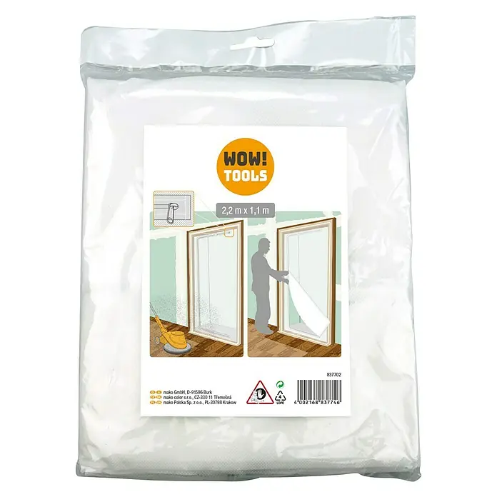 Staubschutztür - L x B: 1,1 x 2,2 m - Bild von WOW! Tools Staubschutzfolie, 2,2 m x 1,1 m groß, ideal zum Schutz von Oberflächen bei Renovierungsarbeiten.