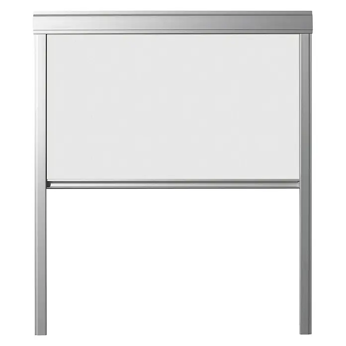 Verdunkelungsrollo DUA - Weiß, 78 x 140 cm, Passend für: Dachfenster 78 x 140 cm von Solid Elements, VELUX®, FAKRO® - Ein freistehendes Whiteboard mit silbernem Rahmen, ideal für Präsentationen und Notizen im Büro.