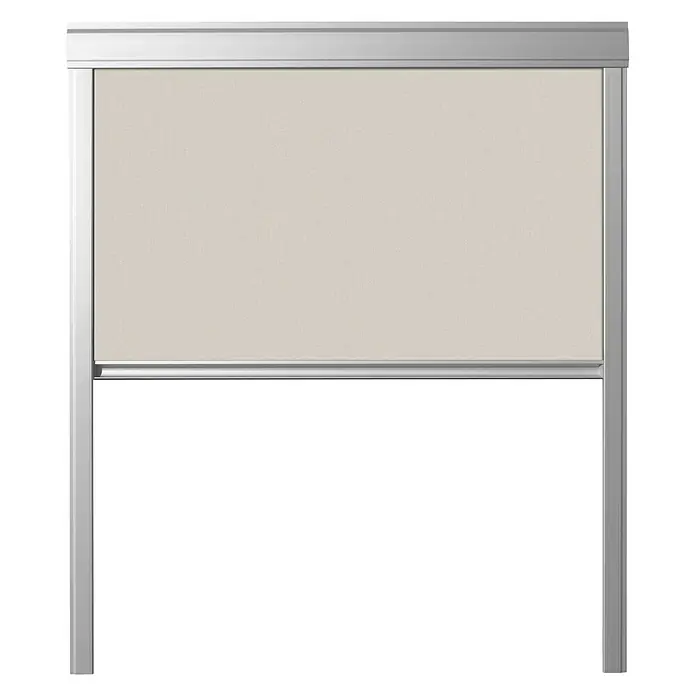 Verdunkelungsrollo DUA - Beige, 55 x 98 cm, Passend für: Dachfenster 55 x 98 cm von Solid Elements, VELUX®, FAKRO® - Bild von einem eleganten, modernen Insektenschutzrollo in Silber und Beige. Ideal für Fenster und Türen, um Insekten fernzuhalten.