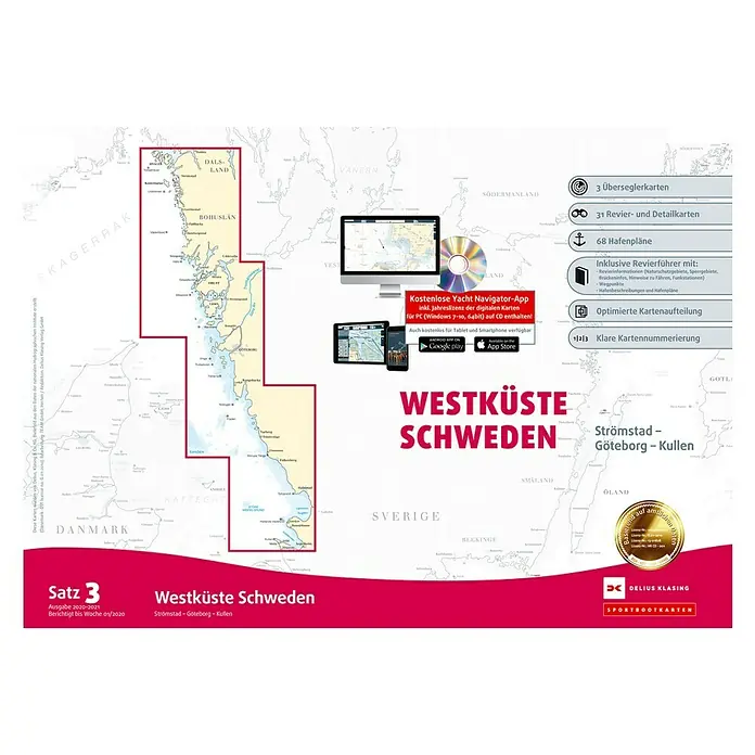 Sportbootkarten Satz 3: Westküste Schweden - Ausgabe 2021 - Seekarte "Westküste Schweden" von Delius Klasing, ideal für Segler und Motorbootfahrer entlang der schwedischen Westküste.