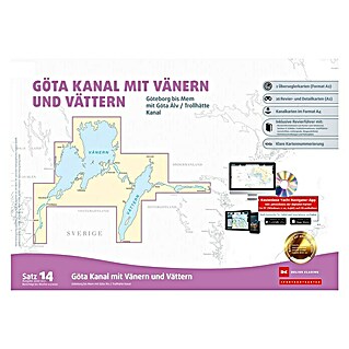 Sportbootkarten Satz 14: Götakanal mit Vänern und Vättern (Ausgabe 2021), Göteborg bis Mem mit Göta Älv und Trollhätte Kanal; Delius Klasing