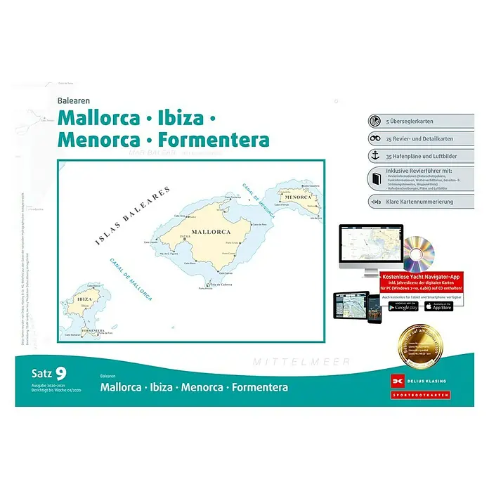Sportbootkarten Satz 9: Balearen - Ausgabe 2021 - Sportbootkarten Satz 9 Balearen: Mallorca, Ibiza, Menorca und Formentera mit Revierführer, Detailkarten, Hafenplänen und Luftbildern.