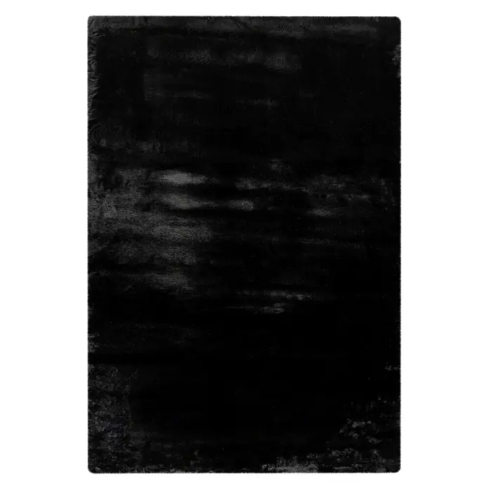 Fellteppich Happy - Schwarz, 290 x 200 cm, 100 % Polyester (Flor) - Ein rechteckiger, tiefschwarzer Teppich mit einer weichen, flauschigen Textur, ideal für moderne Wohnräume.