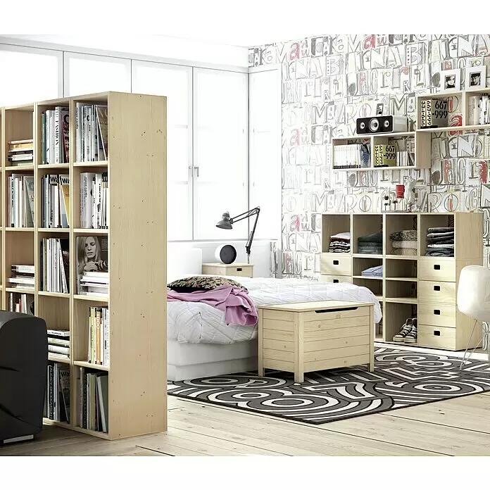 Astigarraga Dinamic Holzregal - H x B x T: 36,2 x 36,2 x 33 cm, Traglast pro Boden: 50 kg, Anzahl Böden: 2 Stk., Schrauben, Natur - Stimmungsaufnahme