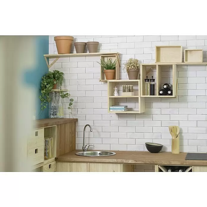 Astigarraga Dinamic Holzregal - H x B x T: 36,2 x 36,2 x 33 cm, Traglast pro Boden: 50 kg, Anzahl Böden: 2 Stk., Schrauben, Natur - Stimmungsaufnahme