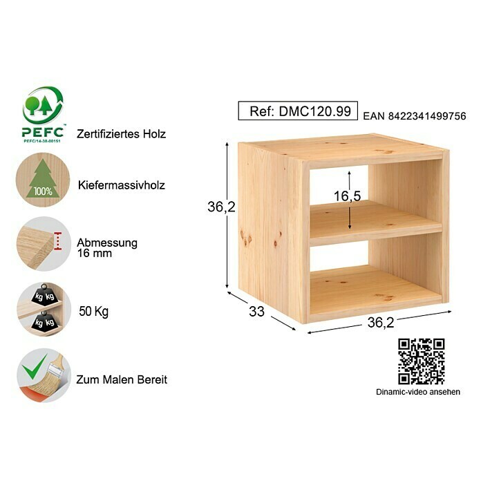 Astigarraga Dinamic HolzregalL x B x H: 33 x 36,2 x 36,2 cm, Holz Right Side View