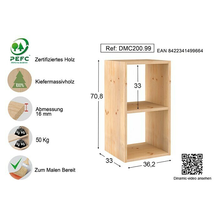 Astigarraga Dinamic HolzregalL x B x H: 33 x 36,2 x 70,8 cm, Holz Right Side View