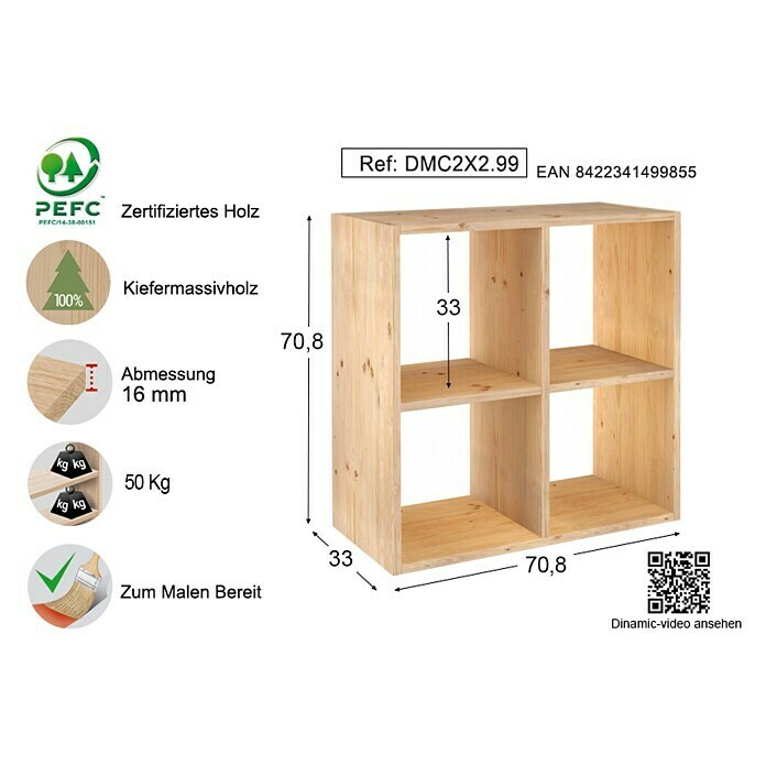 Astigarraga Dinamic HolzregalL x B x H: 33 x 70,8 x 70,8 cm, Holz Right Side View