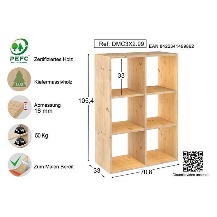 Astigarraga Dinamic HolzregalL x B x H: 33 x 70,8 x 105,4 cm, Holz Right Side View