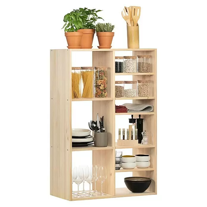 Astigarraga Dinamic Holzregal - H x B x T: 105,4 x 70,8 x 33 cm, Traglast pro Boden: 50 kg, Anzahl Böden: 4 Stk., Schrauben, Natur - Anwendungsbeispiel