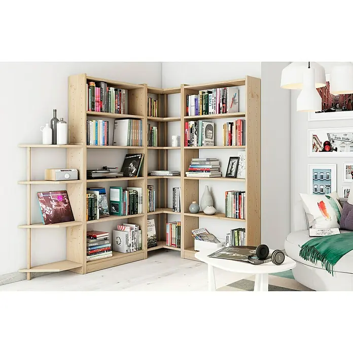Astigarraga Gala Holzregal - H x B x T: 184,7 x 79,6 x 25 cm, Traglast pro Boden: 100 kg, Anzahl Böden: 6 Stk., Schrauben, Natur - Modulares Bücherregalsystem aus hellem Holz. Das Regal bietet viel Stauraum für Bücher und Dekoration. Ideal für Wohnzimmer oder Arbeitszimmer.