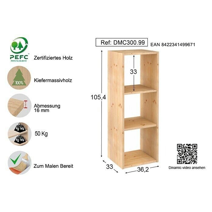 Astigarraga Dinamic HolzregalL x B x H: 33 x 36,2 x 105,4 cm, Holz Right Side View