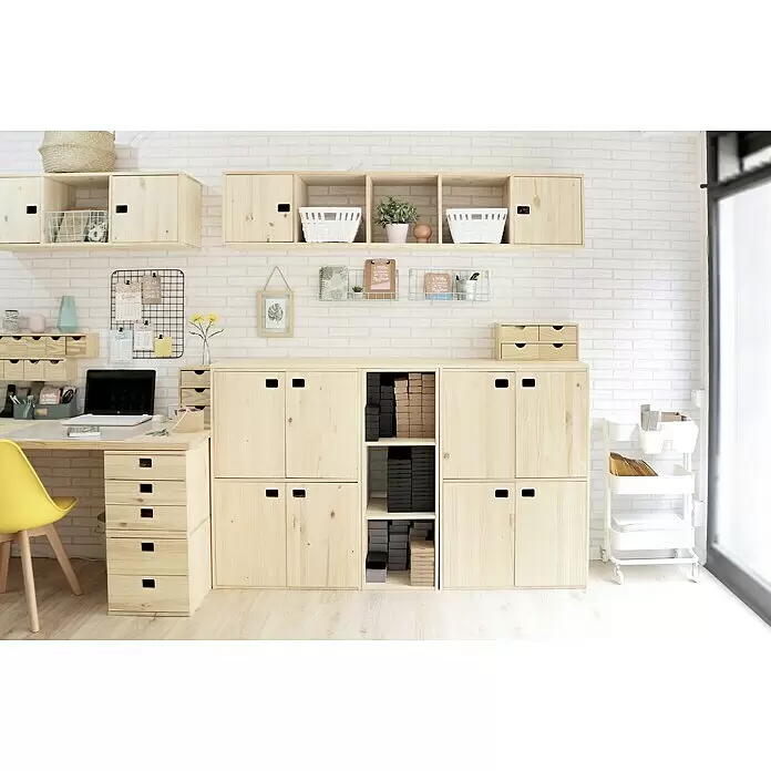 Astigarraga Dinamic Holzregal - H x B x T: 105,4 x 36,2 x 33 cm, Traglast pro Boden: 50 kg, Anzahl Böden: 3 Stk., Schrauben, Natur - Stimmungsaufnahme