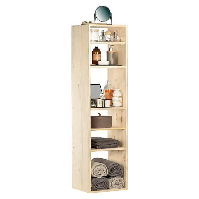 Astigarraga Dinamic Holzregal - H x B x T: 140 x 36,2 x 33 cm, Traglast pro Boden: 50 kg, Anzahl Böden: 4 Stk., Schrauben, Natur - Anwendungsbeispiel