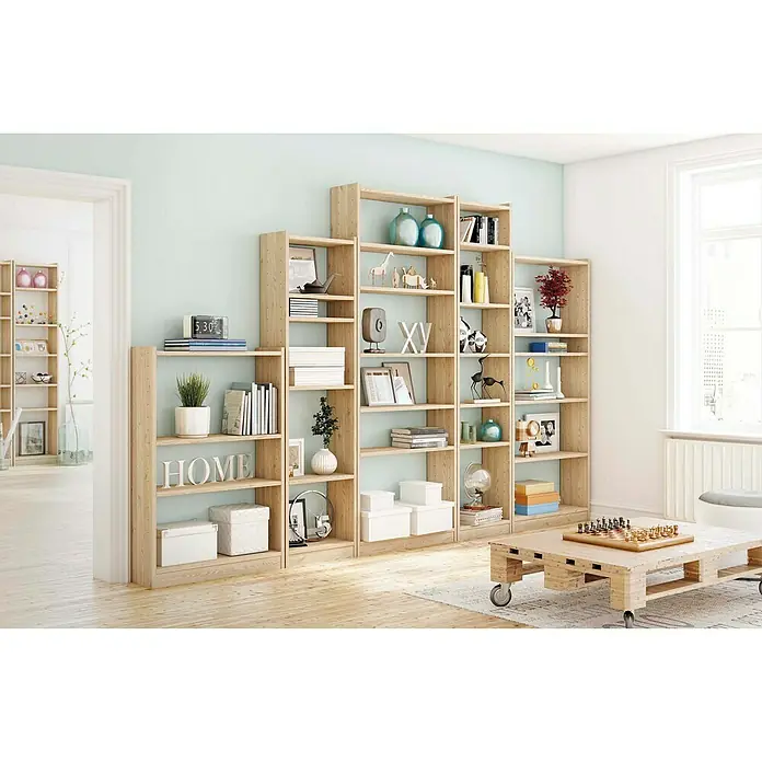 Astigarraga Gala Holzregal - H x B x T: 120,7 x 79,6 x 25 cm, Traglast pro Boden: 100 kg, Anzahl Böden: 4 Stk., Schrauben, Natur - Einrichtungsidee mit großzügigen Holzregalen, die viel Stauraum und Ausstellungsfläche bieten. Perfekt für Bücher und Dekoration.