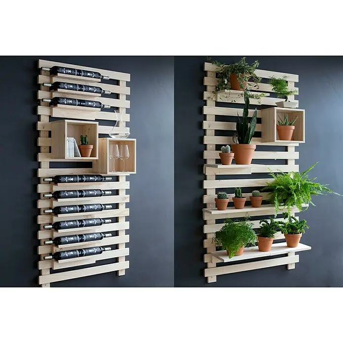 Astigarraga Tetris Wandregal - L x B x H: 40 x 12 x 9,5 cm, Kiefernholz - Weinregal und Pflanzregal aus Holzlatten zur Wandmontage, ideal für Flaschen, Gläser und Pflanzen, um stilvollen Stauraum zu schaffen.
