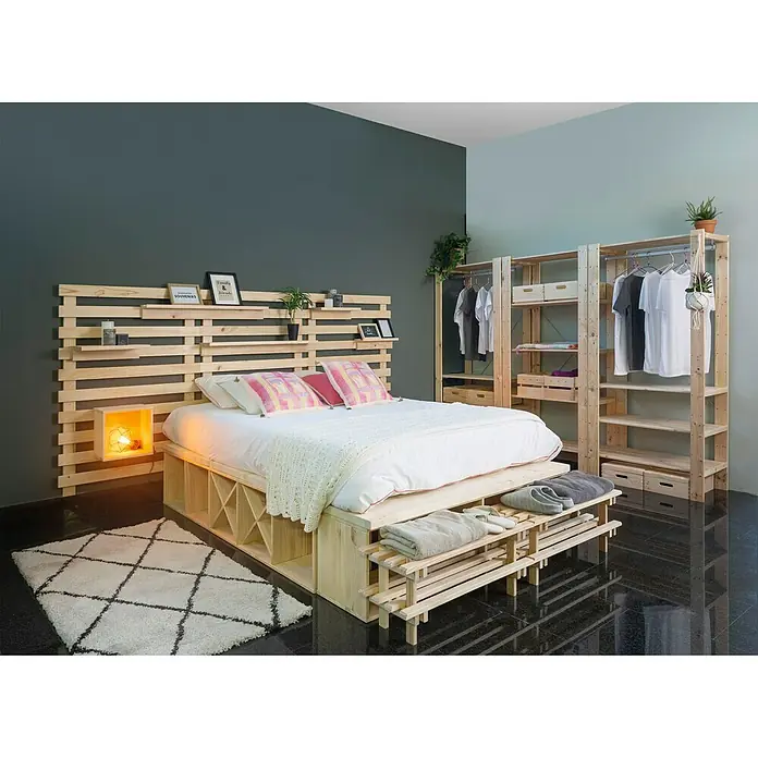 Astigarraga Tetris Wandregal - L x B x H: 40 x 12 x 9,5 cm, Kiefernholz - Schlafzimmer-Set aus Holzpaletten mit Bett, Nachttisch und Kleiderschrank für ein gemütliches und nachhaltiges Wohnambiente.