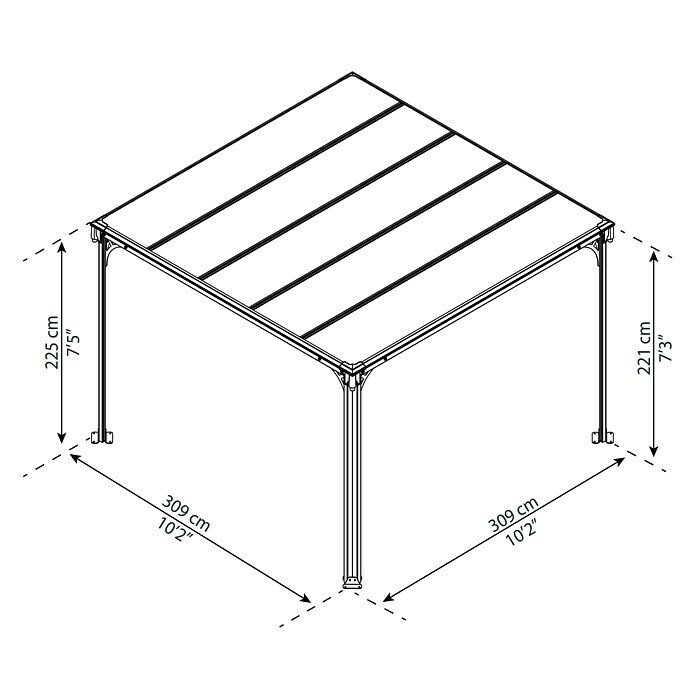 Palram – Canopia Pavillon Milano 3000L x B: 308 x 308 cm, Anthrazit Front View