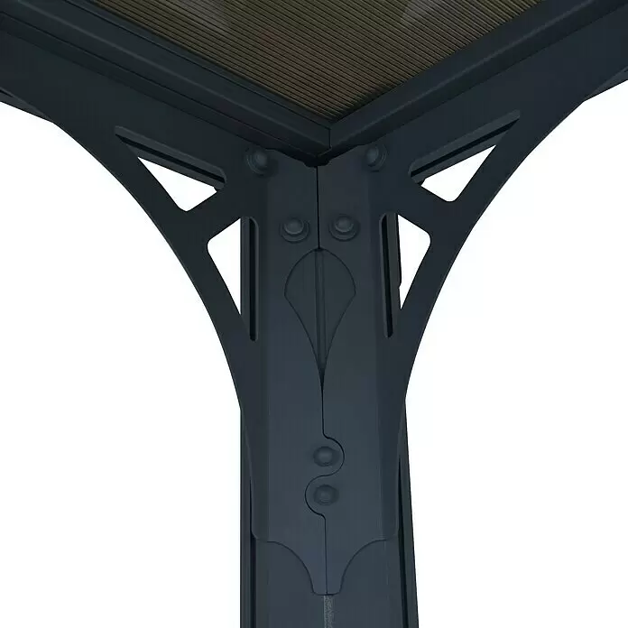 Palram – Canopia Pérgola estándar Milano - An x Pr: 435,9 x 315,5 cm, Color del armazón: Antracita, Aluminio - Pilar de esquina de metal gris oscuro para cenador, con detalles decorativos y conexión a un techo acanalado.