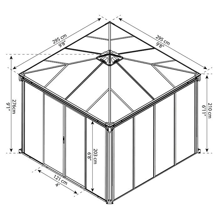 Palram Gartenpavillon Ledro 3000 (L x B: 295 x 295 cm, Anthrazit, Bronze)