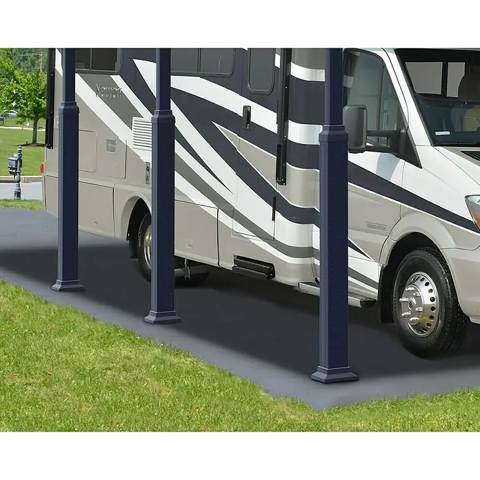 Palram – Canopia Carport Alpine - Medidas ext. (An x Pr): 3,59 x 5,07 m, Carport individual, Antracita - Toma de una estructura de cochera para RV con postes de soporte robustos que brindan refugio y un diseño elegante para su vehículo.