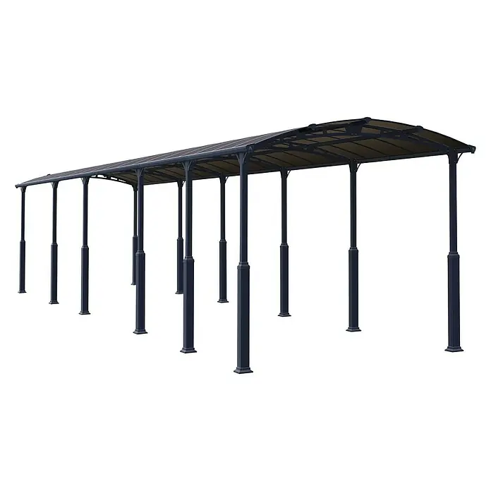 Palram – Canopia Carport Alpine - Medidas ext. (An x Pr): 3,59 x 12,9 m, Carport individual, Antracita - Pérgola metálica con columnas esbeltas y techo protector. Ideal para sombra exterior y un acento elegante.