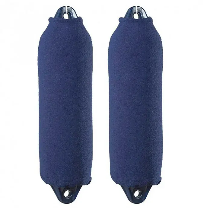 Bolsa para defensa F-7 - L x An: 3.080 x 1.040 mm, Poliéster, Azul - Dos defensas de barco azules con fundas de tela, diseñadas para proteger su barco de daños y añadir un aspecto elegante.