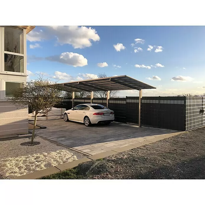 Ximax Carport LINEA Tandem 60 - Außenmaß inkl. Dachüberstand (B x T): 2,73 x 9,83 m, Doppelcarport, Edelstahloptik, Schneelast: 75 kg/m² - Stimmungsaufnahme