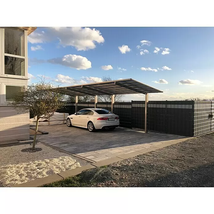 Ximax Carport LINEA Tandem 80 - Außenmaß inkl. Dachüberstand (B x T): 2,73 x 9,83 m, Doppelcarport, Edelstahloptik, Schneelast: 100 kg/m² - Stimmungsaufnahme