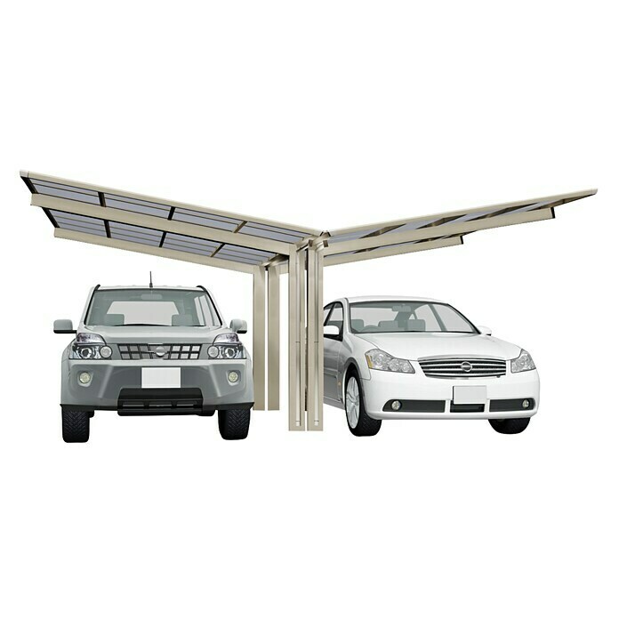 Ximax Carport LINEA Y 804,9 x 5,4 m, Einfahrtshöhe: 2,2 m, Edelstahloptik, Schneelast: 100 kg/m² Left Side View