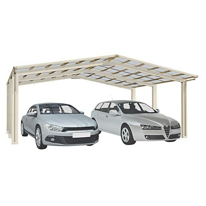 Ximax Carport LINEA M 1104,9 x 5,4 m, Einfahrtshöhe: 2,2 m, Edelstahloptik, Schneelast: 137 kg/m² Left Side View