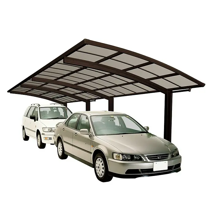 Ximax Carport Portoforte Tandem 60 - Außenmaß inkl. Dachüberstand (B x T): 2,7 x 9,83 m, Doppelcarport, Mattbraun, Schneelast: 75 kg/m² - Ein Doppelcarport mit zwei Autos darunter, bietet Schutz vor Witterungseinflüssen und hält die Fahrzeuge sauber.