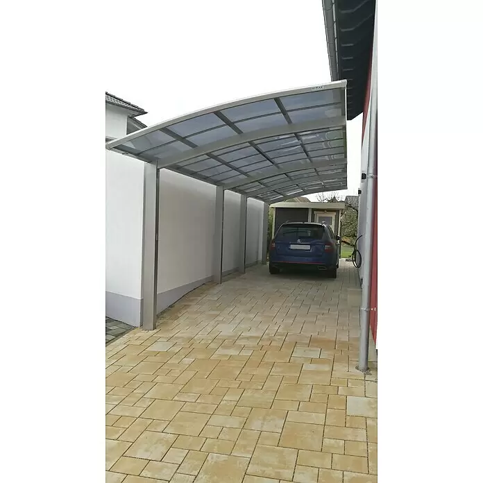 Ximax Carport Portoforte Tandem 60 - Außenmaß inkl. Dachüberstand (B x T): 2,7 x 9,83 m, Doppelcarport, Edelstahloptik, Schneelast: 75 kg/m² - Stimmungsaufnahme