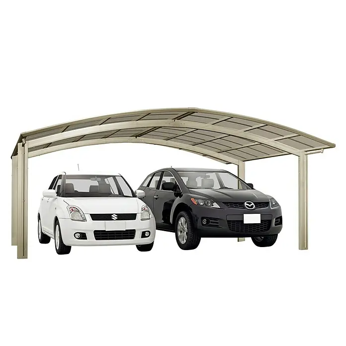 Ximax Carport Portoforte M 60 - Außenmaß inkl. Dachüberstand (B x T): 5,42 x 4,95 m, Doppelcarport, Edelstahloptik, Schneelast: 75 kg/m² - Ein Carport aus Metall mit zwei Autos darunter, bietet Schutz vor Witterungseinflüssen und ist eine praktische Lösung für den Außenbereich.