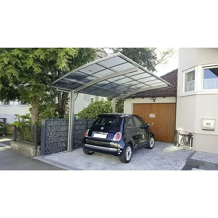 Ximax Carport Portoforte 80 - Außenmaß inkl. Dachüberstand (B x T): 2,7 x 4,95 m, Einzelcarport, Edelstahloptik, Schneelast: 100 kg/m² - Stimmungsaufnahme