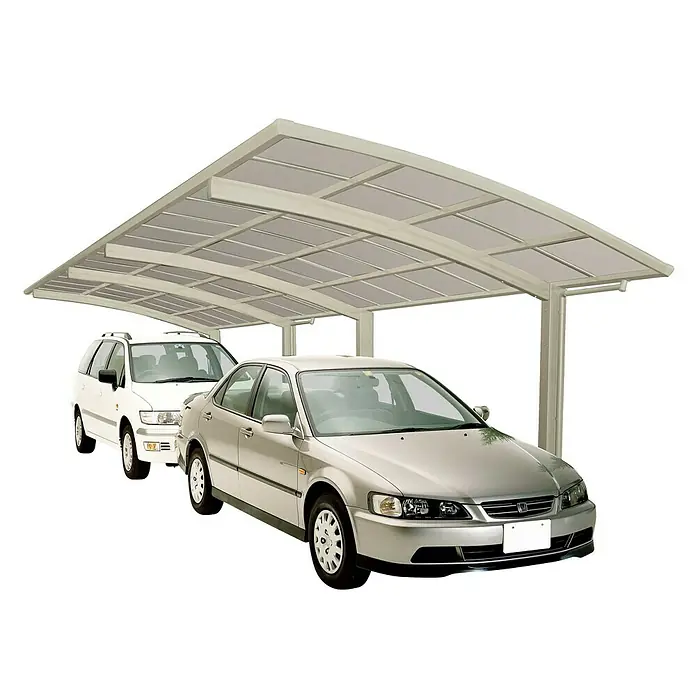 Ximax Carport Portoforte Tandem 80 - Außenmaß inkl. Dachüberstand (B x T): 2,7 x 9,83 m, Doppelcarport, Edelstahloptik, Schneelast: 100 kg/m² - Carport mit zwei Autos. Die Überdachung bietet Schutz für Fahrzeuge vor Witterungseinflüssen wie Sonne und Regen.