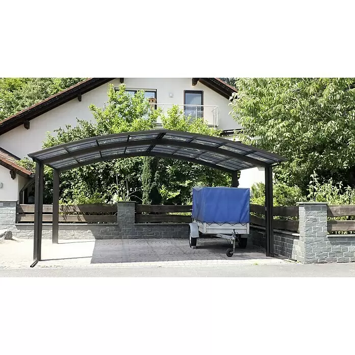 Ximax Carport Portoforte M 80 - Außenmaß inkl. Dachüberstand (B x T): 5,42 x 4,95 m, Doppelcarport, Mattbraun, Schneelast: 100 kg/m² - Stimmungsaufnahme