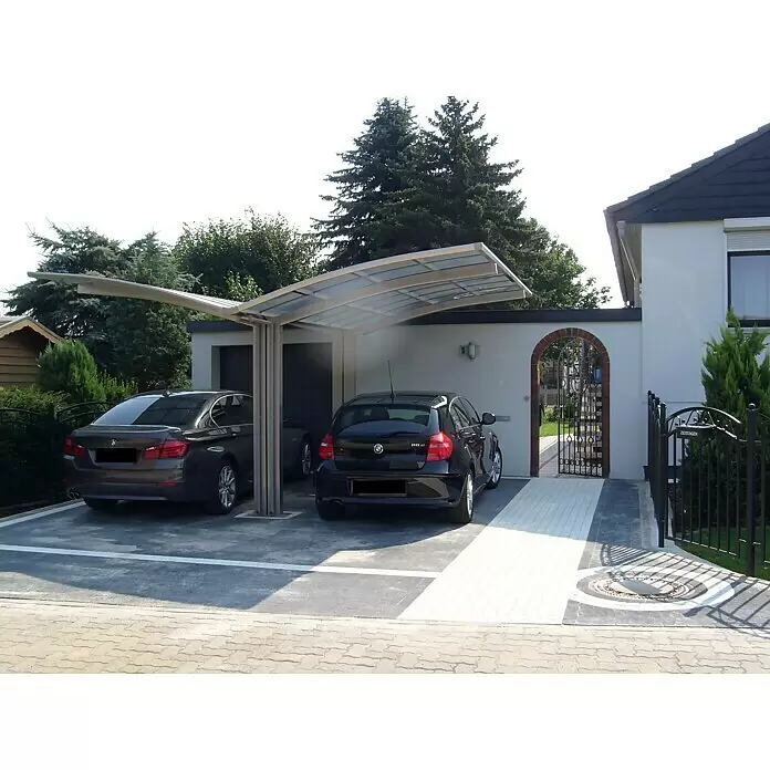 Ximax Carport Portoforte Y 80 - Außenmaß inkl. Dachüberstand (B x T): 5,43 x 4,95 m, Doppelcarport, Edelstahloptik, Schneelast: 100 kg/m² - Stimmungsaufnahme