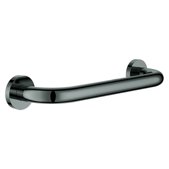 Grohe Essentials Wannengriff - Breite: 34,9 cm, Hard Graphite, Glänzend - Ein glänzender, gebogener Haltegriff in dunklem Chrom, ideal für Badezimmer, bietet Sicherheit und stilvolle Unterstützung.
