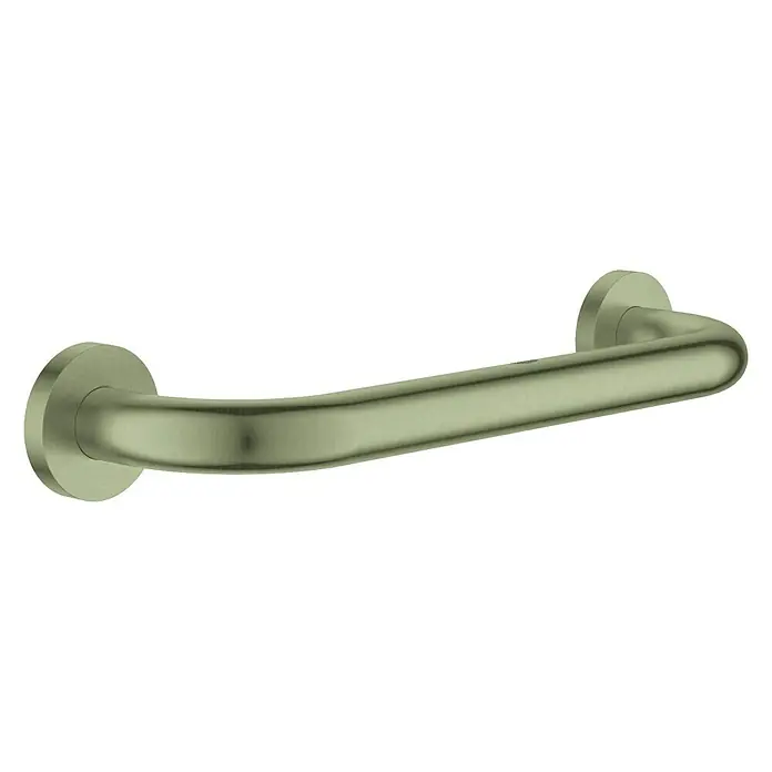 Grohe Essentials Wannengriff - Breite: 34,9 cm, Nickel, Matt - Diese Nahaufnahme zeigt einen stilvollen, gebogenen Haltegriff in einer dezenten Farbe, der für zusätzliche Sicherheit und Komfort im Bad sorgt.