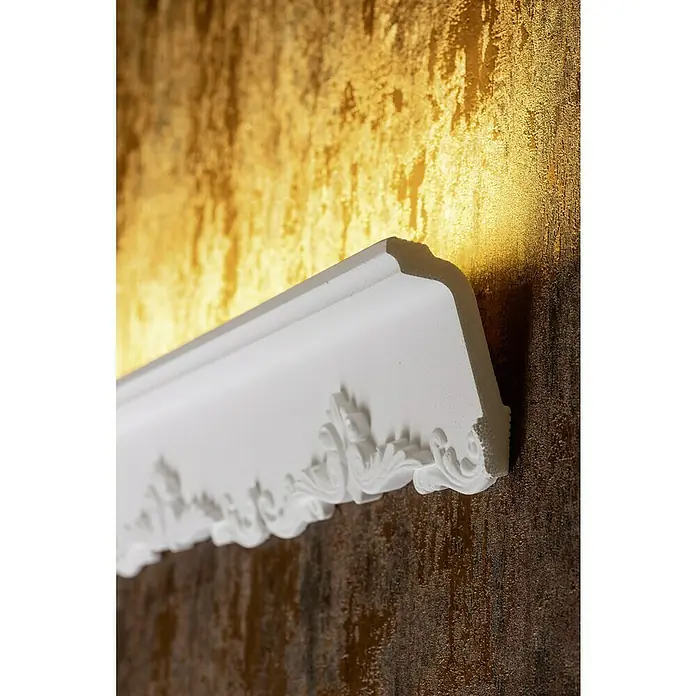 Zierprofil Prestige Victoria-F - 200 x 6,5 x 10 cm, Expandiertes Polystyrol (EPS) - Dekoratives, weißes Stuckprofil für Wand- und Deckengestaltung mit filigranen Verzierungen.