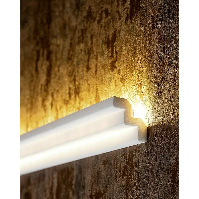 Zierprofil Modern T 70 - 200 x 5 x 5 cm, XPS-Hartschaumplatten - Die LED-Wandleuchte sorgt für eine indirekte und moderne Beleuchtung mit warmweißem Licht und setzt stilvolle Akzente im Raum.