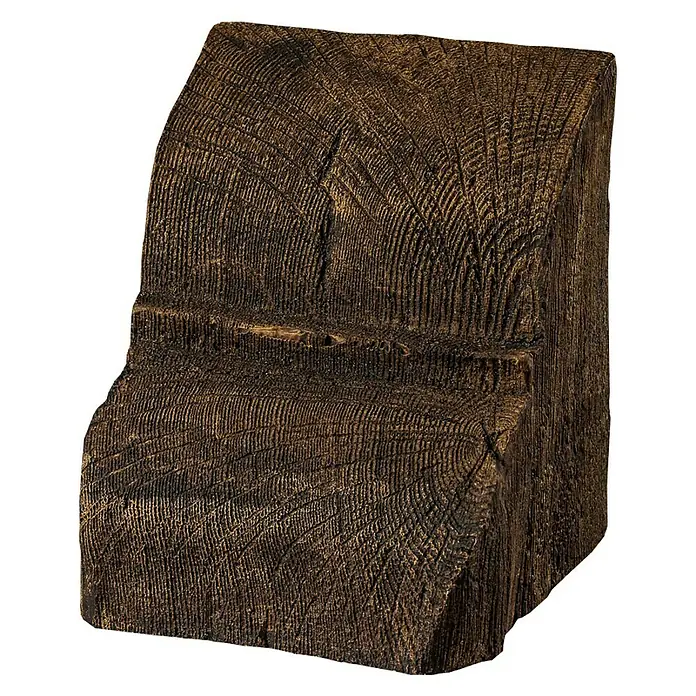 Dekoelement - Konsole, Dunkelbraun, 9 x 12 x 13,5 cm - Ein detailreicher Holzbalken mit markanten Jahresringen und einer dunklen, rustikalen Oberfläche, ideal für dekorative Zwecke.
