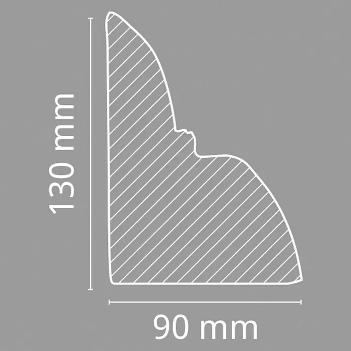 Dekoelement - Konsole, Weiß, 9 x 12 x 13,5 cm - Abbildung eines Zierprofils mit den Maßen 130 mm Höhe und 90 mm Breite. Ideal für architektonische Details und Innenausstattung.