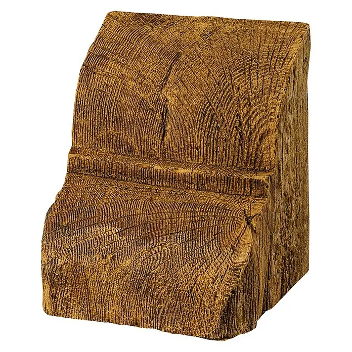 Dekoelement - Konsole, Hellbraun, 9 x 12 x 13,5 cm - Detailaufnahme eines rustikalen Holzträgers mit ausgeprägten Jahresringen, ideal für ein natürliches, architektonisches Design.