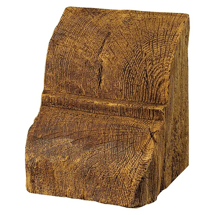Dekoelement - Konsole, Hellbraun, 17,5 x 19 x 21,5 cm - Nahaufnahme eines geschnitzten, rustikalen Holzes mit sichtbaren Jahresringen. Es zeigt die natürliche Schönheit des Materials.