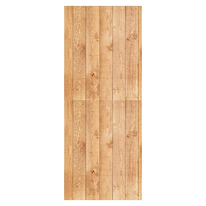 SanDesign Alu-Verbundplatte - 100 x 250 cm, Wood Panel - Holzvertäfelung: Detailaufnahme einer hellen, warmtonigen Holzvertäfelung mit sichtbarer Maserung und Astlöchern. Ideal für rustikale Designs.