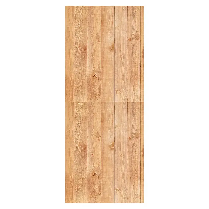 SanDesign Alu-Verbundplatte - 100 x 250 cm, Wood Panel - Holzvertäfelung: Detailaufnahme einer hellen, warmtonigen Holzvertäfelung mit sichtbarer Maserung und Astlöchern. Ideal für rustikale Designs.